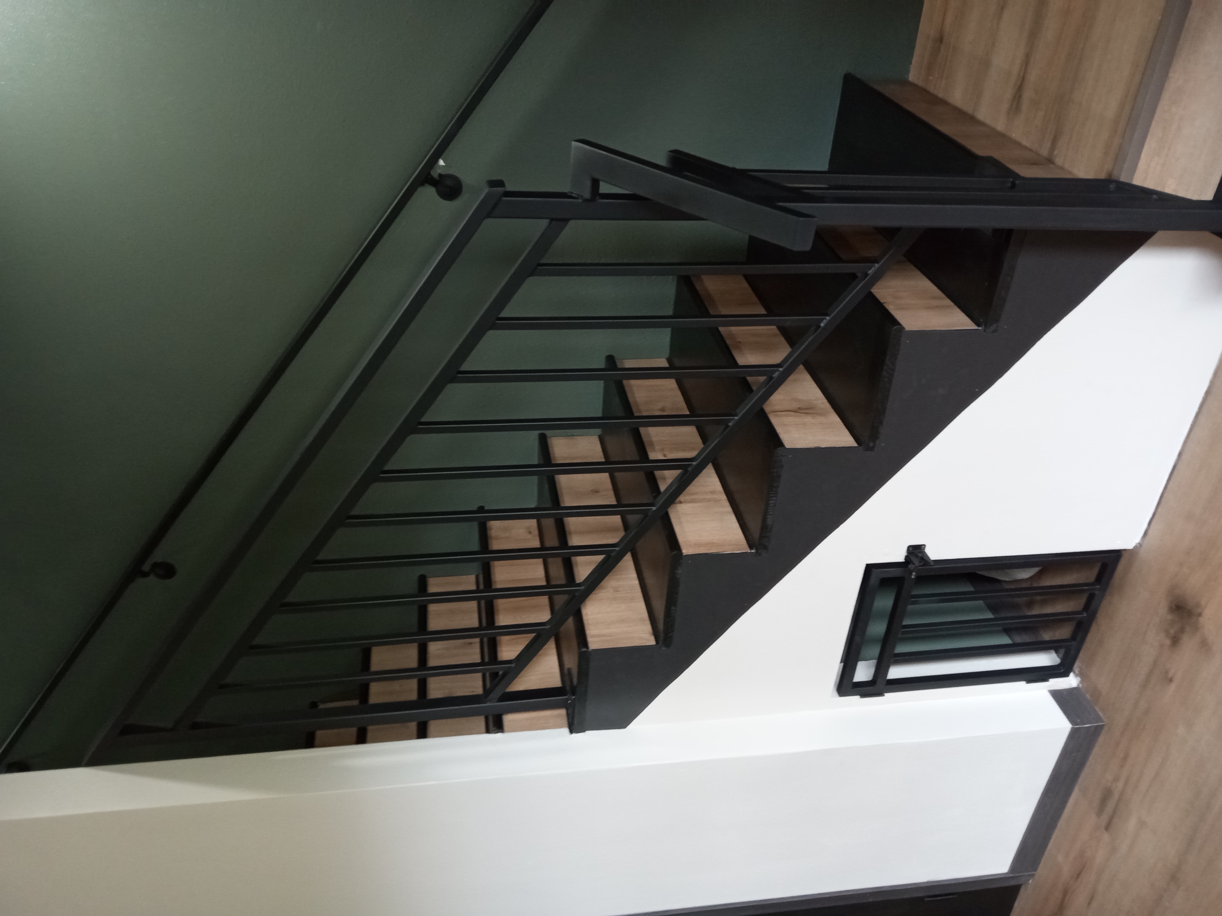 Stairway Railing with handbar on wall and doggy door